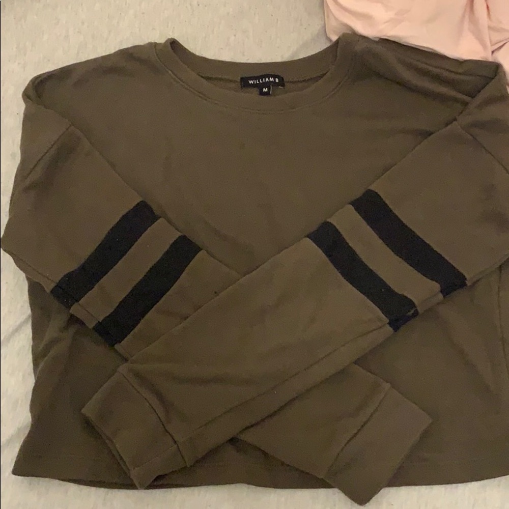 Cute army green black crop pullover sweatshirt